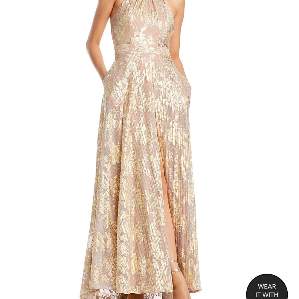 Aqua Foil Knit Halter Gown size 6